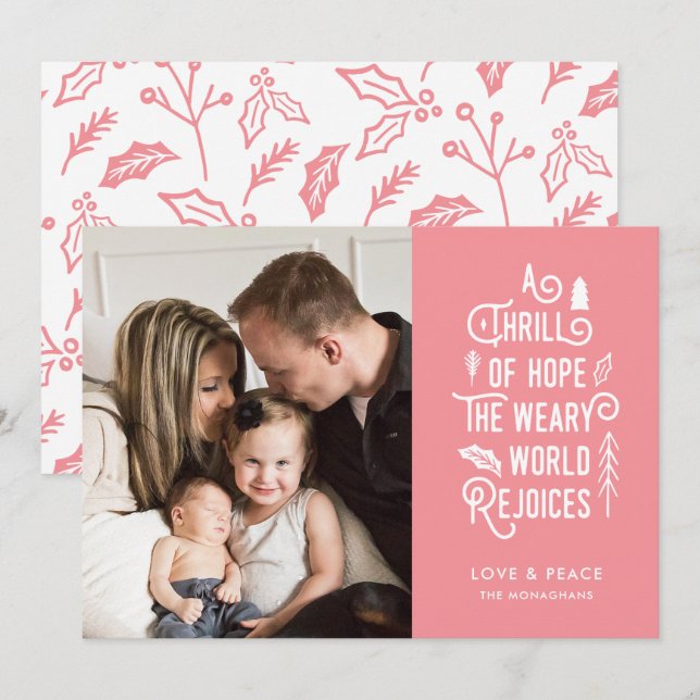 A Thrill of Hope | Pink | Modern One Photo Holiday Card (Front/Back)