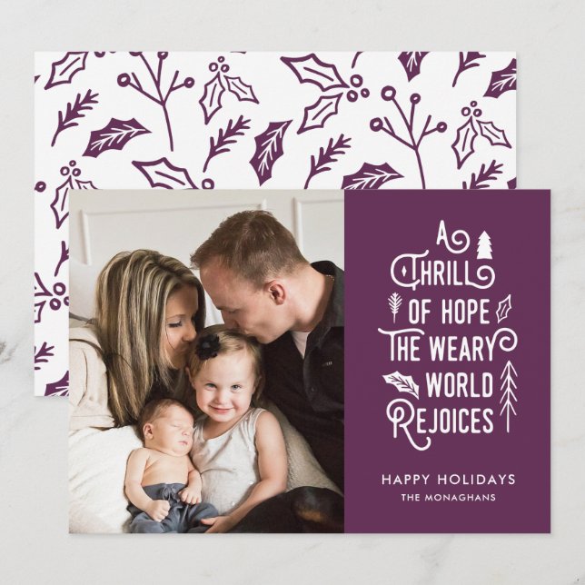 A Thrill of Hope | Purple | Modern One Photo Holiday Card (Front/Back)