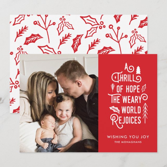 A Thrill of Hope | Red | Modern One Photo Holiday Card (Front/Back)