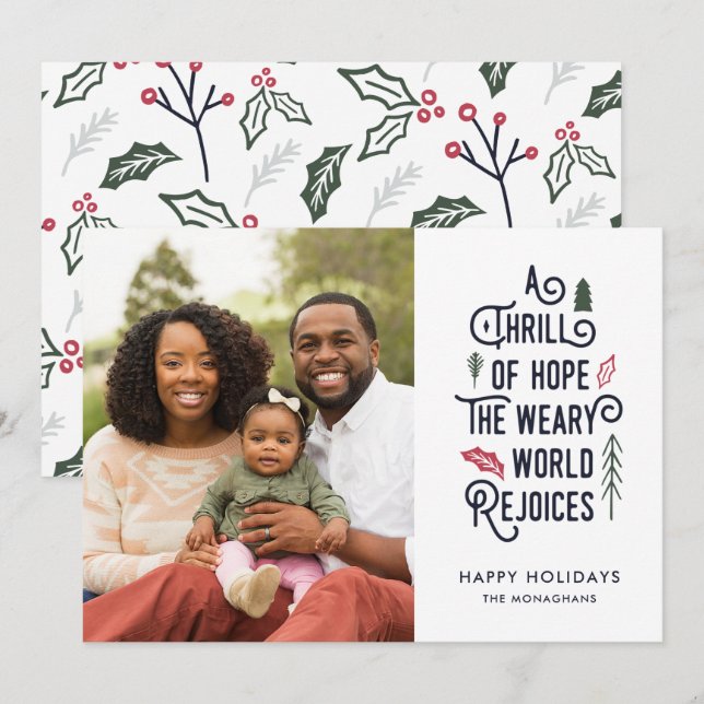 A Thrill of Hope | White Green | Modern One Photo Holiday Card (Front/Back)