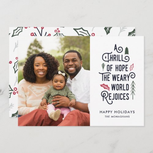 A Thrill of Hope  White Green  Modern One Photo Holiday Card