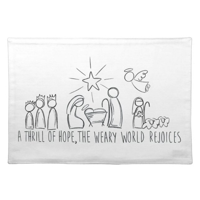 A Thrill oh Hope Nativity Sketch Cloth Placemat (Front)