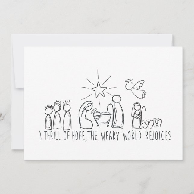 A Thrill oh Hope Nativity Sketch Holiday Card (Front)