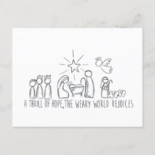 A Thrill oh Hope Nativity Sketch Holiday Postcard