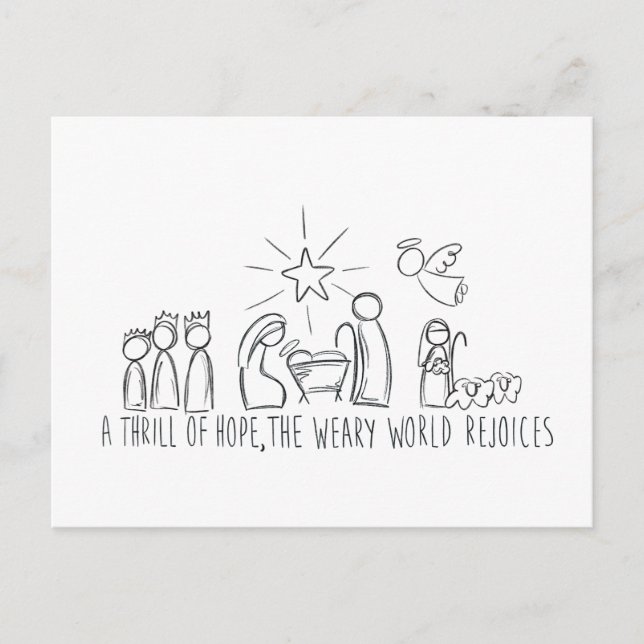 A Thrill oh Hope Nativity Sketch Holiday Postcard (Front)