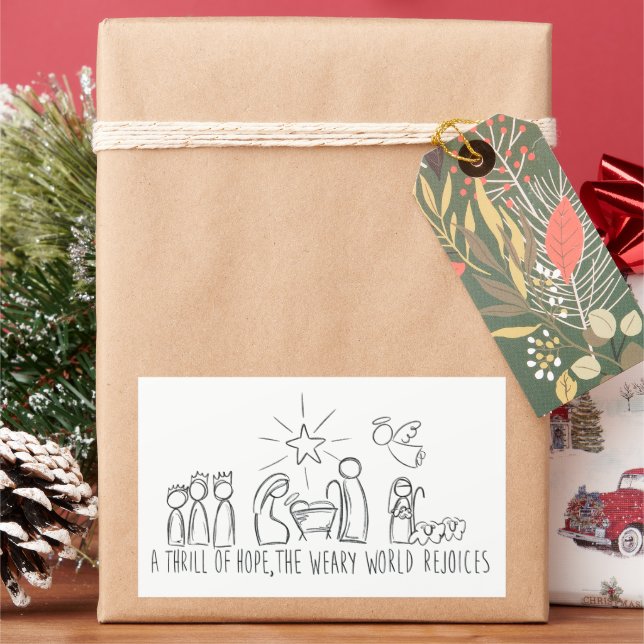 A Thrill oh Hope Nativity Sketch Rectangular Sticker (Holiday)