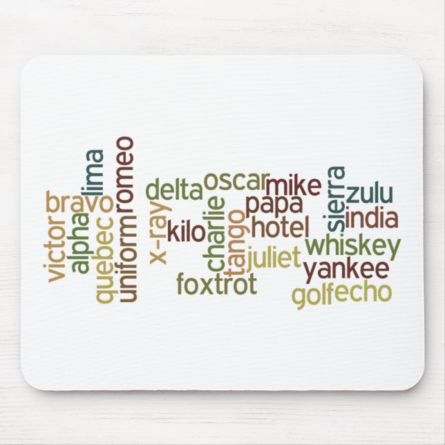 A Through Z Phonetic Alphabet Telephony (Wordle) Mouse Pad (Front)