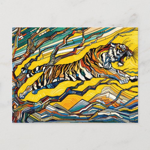 A Tiger Leaping from a Tree Postcard