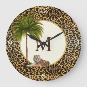 A Tiger Leopard Pattern Monogram Large Clock