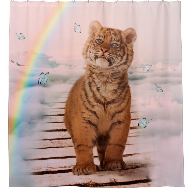 A tiger on the Rainbow Bridge Shower Curtain (Front)