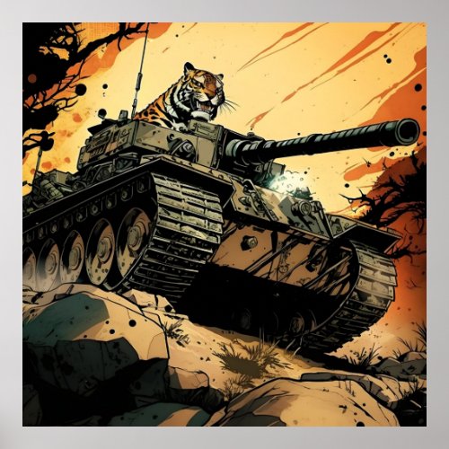 A Tiger tank with a tiger on it Poster