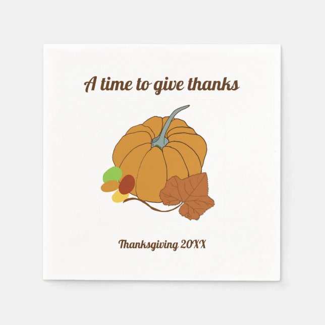 A time to give thanks pumpkin and leaf  napkins (Front)