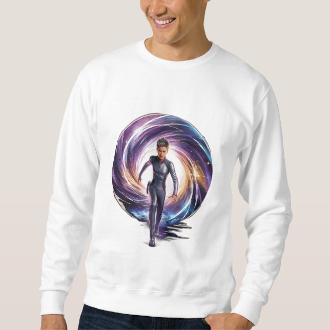 A time traveler stepping through a portal, with sp sweatshirt (Front)