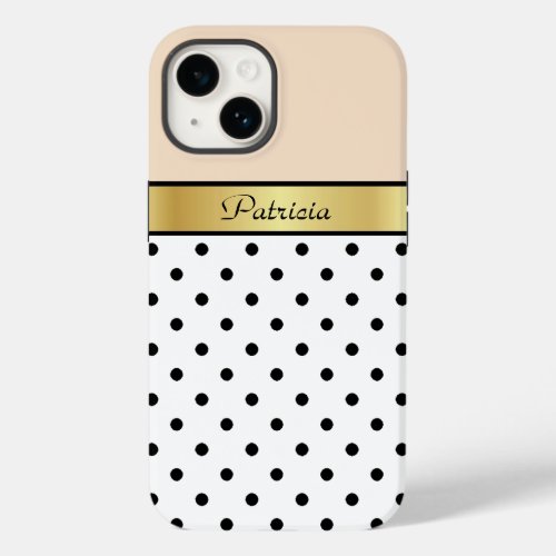 A Timeless Linen Peach White  Black Polka Dotted Case_Mate iPhone 14 Case