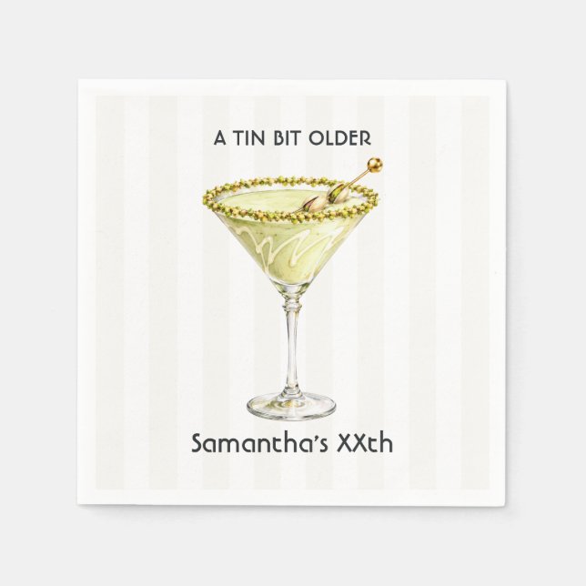 A Tin Bit Older Pistachio Martini Birthday Party Napkins (Front)