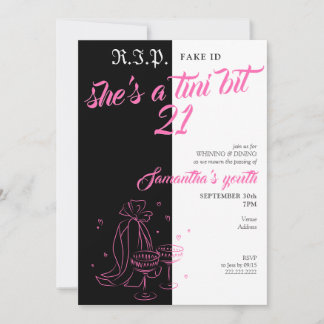A Tini Bit 21 RIP Fake ID Birthday Pink Black Invitation
