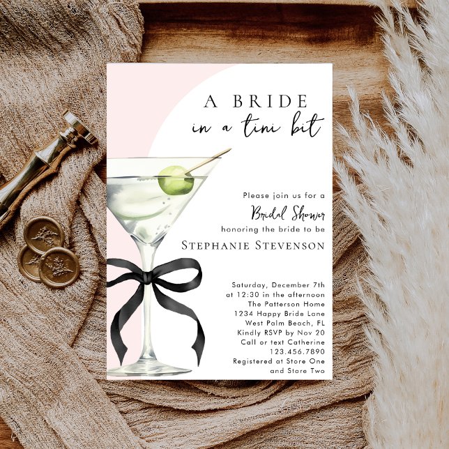 A Tini Bit Black Bow Martini Pink Bridal Shower Invitation (Creator Uploaded)