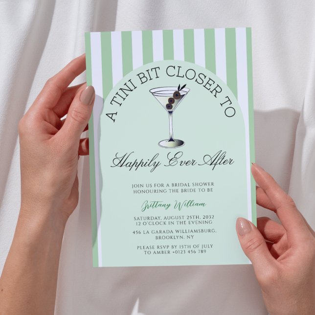 A Tini Bit Closer Cocktail Green Bridal Shower  Invitation (Creator Uploaded)