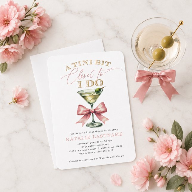 A Tini Bit Closer Martini Pink Bow Bridal Shower Invitation (A Tini Bit Closer Martini Pink Bow Bridal Shower Invitation)