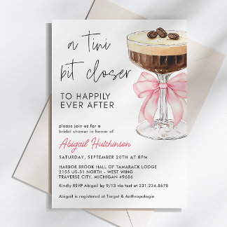 A Tini Bit Closer Pink Bow Espresso Martini Bridal Invitation