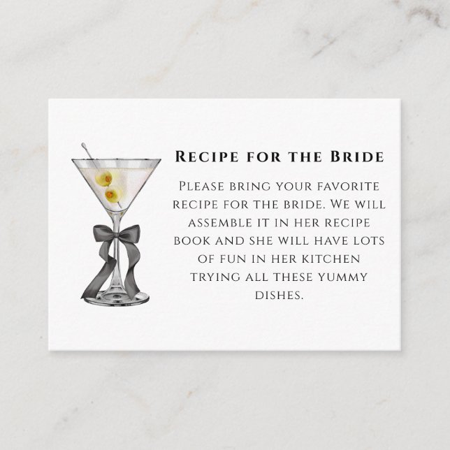 A Tini Bit Dirty Martini Black Bow Recipe Request Enclosure Card (Front)