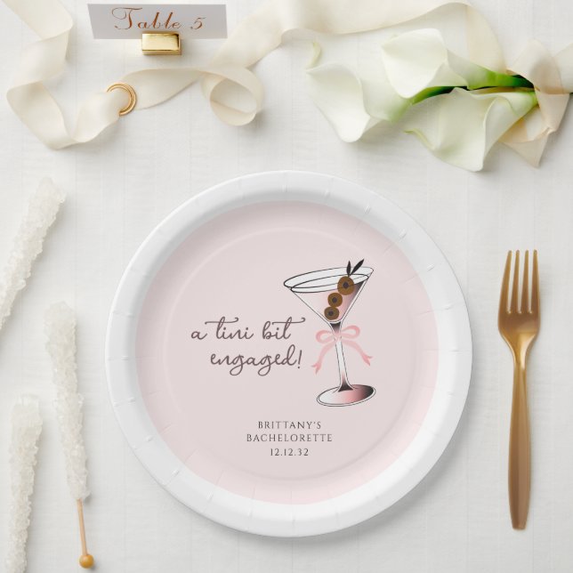 A tini bit engaged Martini Pink Bachelorette  Paper Plates (Wedding)