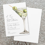 A Tini Bit Older Adult Birthday Party Invitation<br><div class="desc">Raise a glass to turning 21—or any milestone—with this chic martini-themed party invitation. Up top, the phrase “A Tini Bit Older” is written in stylish handwritten script, adding a fun twist to the modern design. A watercolor green martini glass with olives sits on the right side, giving the layout a...</div>