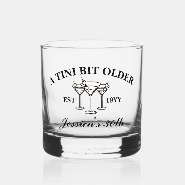 A Tini Bit Older Black Custom Birthday Party  Whiskey Glass (Front)