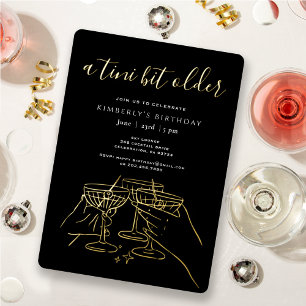 A Tini Bit Older Black Gold Martini Birthday Party Foil Invitation