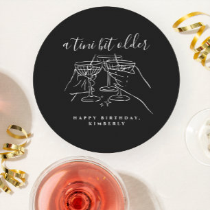 A Tini Bit Older Black Hand Drawn Birthday Party Round Paper Coaster