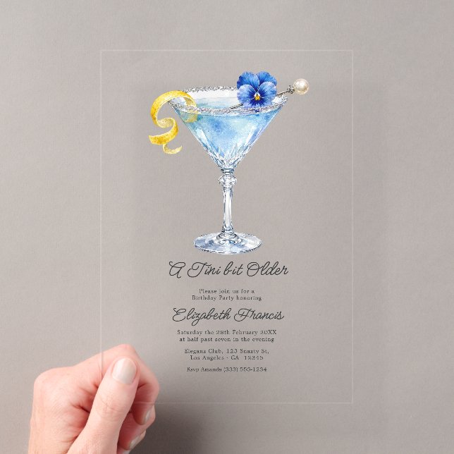 A Tini Bit Older Blue Martini Luxury Birthday Acrylic Invitations (Insitu (Handheld))