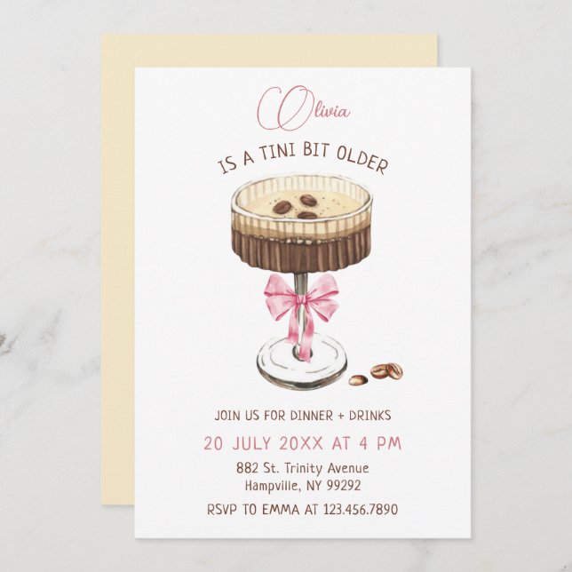 A Tini Bit Older Bow Espresso Martini Birthday Invitation (Front/Back)
