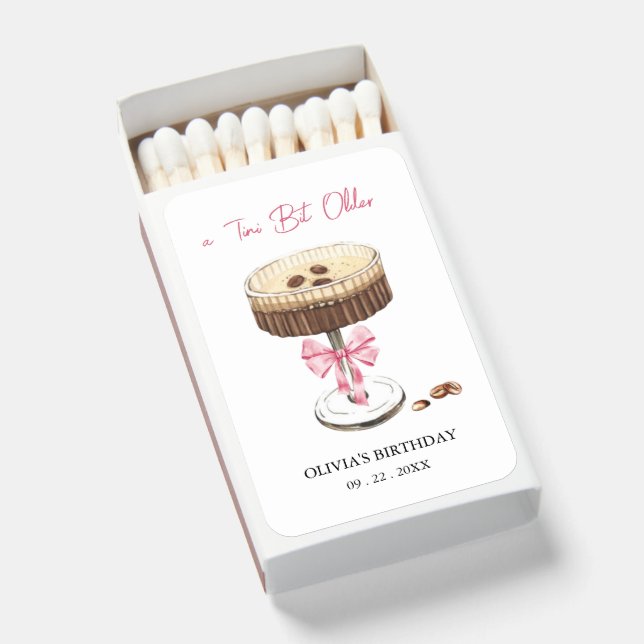 A Tini Bit Older Bow Espresso Martini Birthday Matchboxes (Front Open)