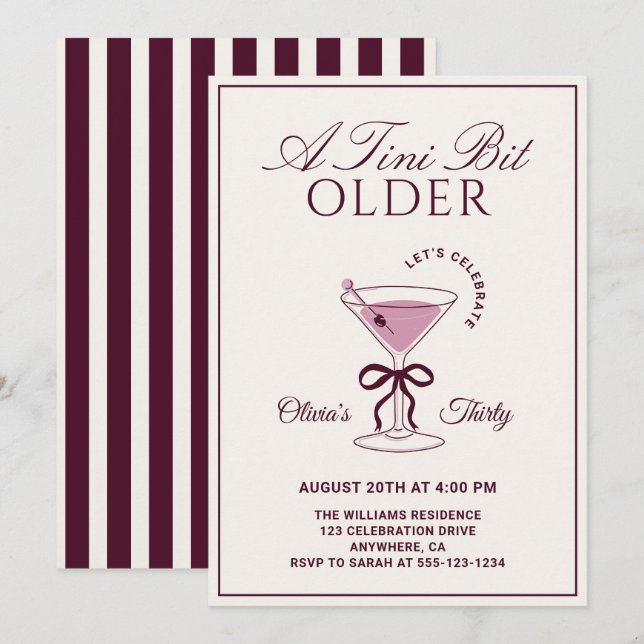 A Tini Bit Older Burgundy 30th Martini Birthday Invitation (Front/Back)