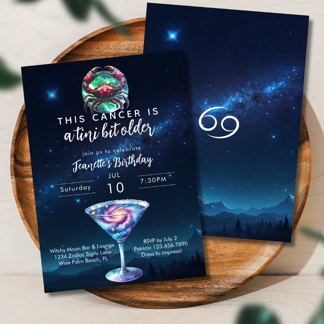 A Tini Bit Older Cancer Zodiac Martini Birthday Invitation (Creator Uploaded)