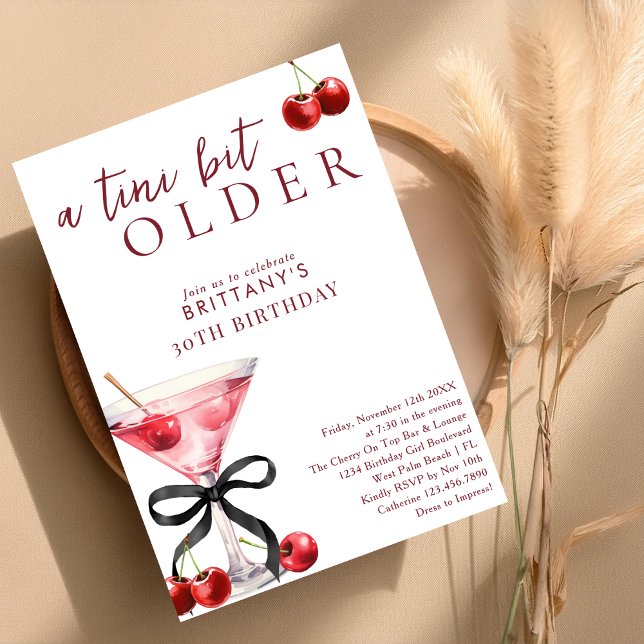 A Tini Bit Older Cherry Martini Any Age Birthday Invitation (Creator Uploaded)