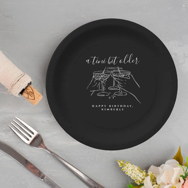 A Tini Bit Older Chic Black Cocktai Birthday Party Paper Plates (Creator Uploaded)