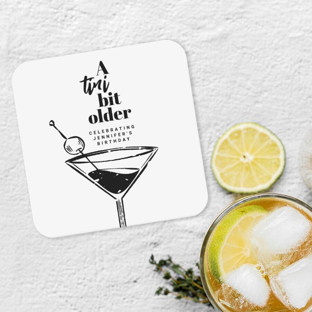 A Tini Bit Older Cocktail Martini Birthday Party Square Paper Coaster (Creator Uploaded)