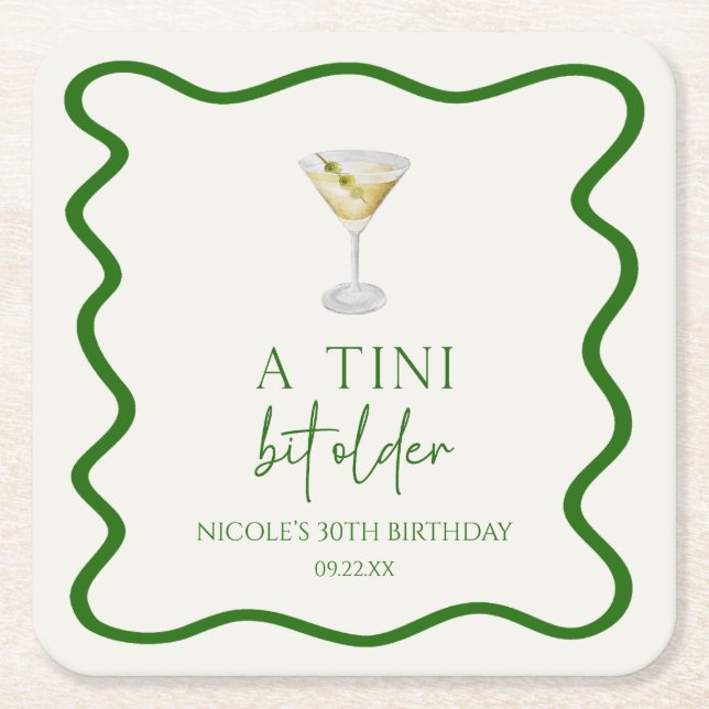 A Tini Bit Older Dirty Martini Birthday Party Square Paper Coaster (Front)