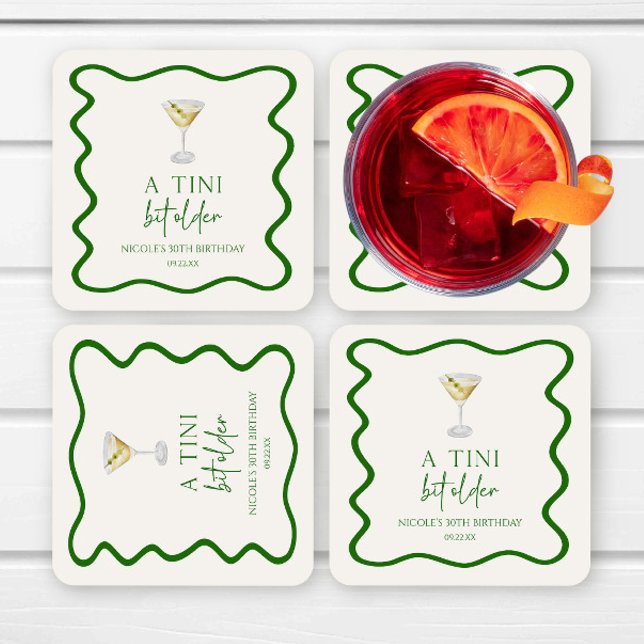 A Tini Bit Older Dirty Martini Birthday Party Square Paper Coaster (Creator Uploaded)