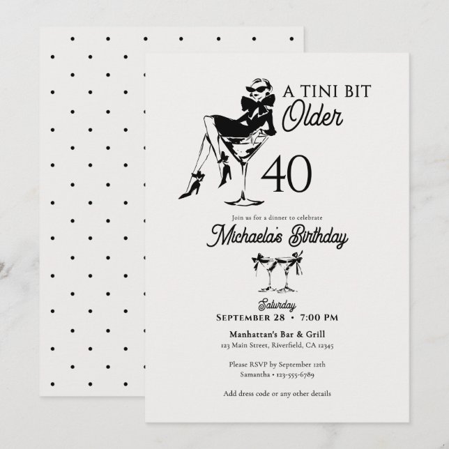 A Tini Bit Older Elegant Martini 40th Birthday Invitation (Front/Back)