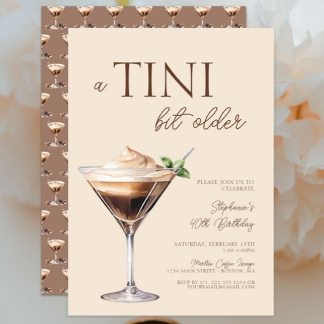 A Tini Bit Older Espresso Martini 40th Birthday Invitation (A Tini Bit Older Espresso Martini 40th Birthday Invitation, Elegant, Brunch, Chic Modern Brown Cream)
