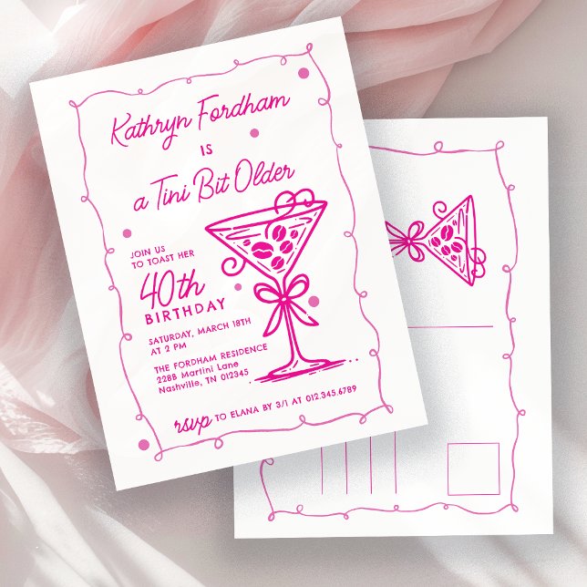A Tini Bit Older Espresso Martini 40th Birthday Invitation Postcard (Creator Uploaded)