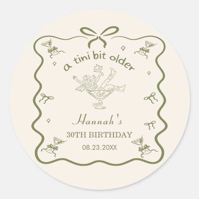 A Tini Bit Older Espresso Martini Bow Birthday Classic Round Sticker (Front)