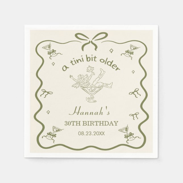 A Tini Bit Older Espresso Martini Bow Birthday  Napkins (Front)