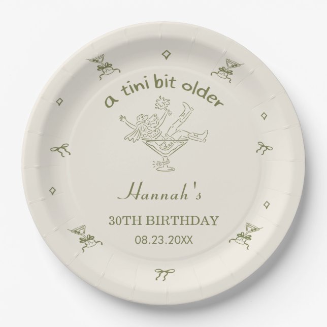 A Tini Bit Older Espresso Martini Bow Birthday Paper Plates (Front)