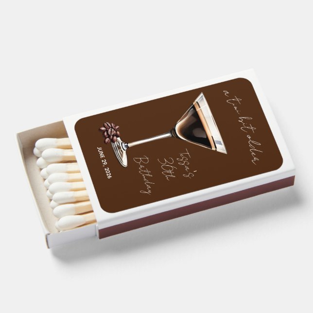 A Tini Bit Older, Espresso Martini Party Favors Matchboxes (Front Open)
