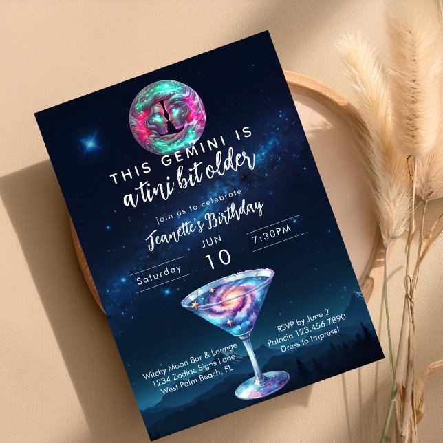 A Tini Bit Older Gemini Zodiac Martini Birthday Invitation (Creator Uploaded)