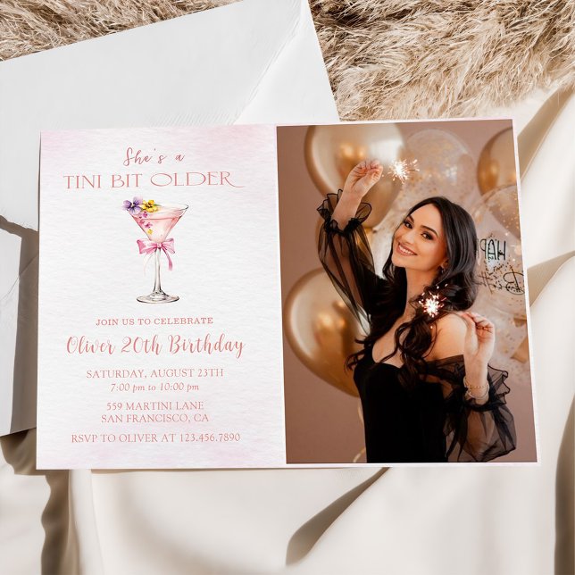 A Tini Bit Older Martini 20th Birthday Party Photo Invitation (Creator Uploaded)