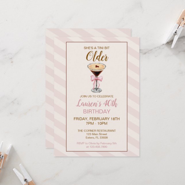 A Tini Bit Older Martini Birthday Invitation (Front/Back In Situ)